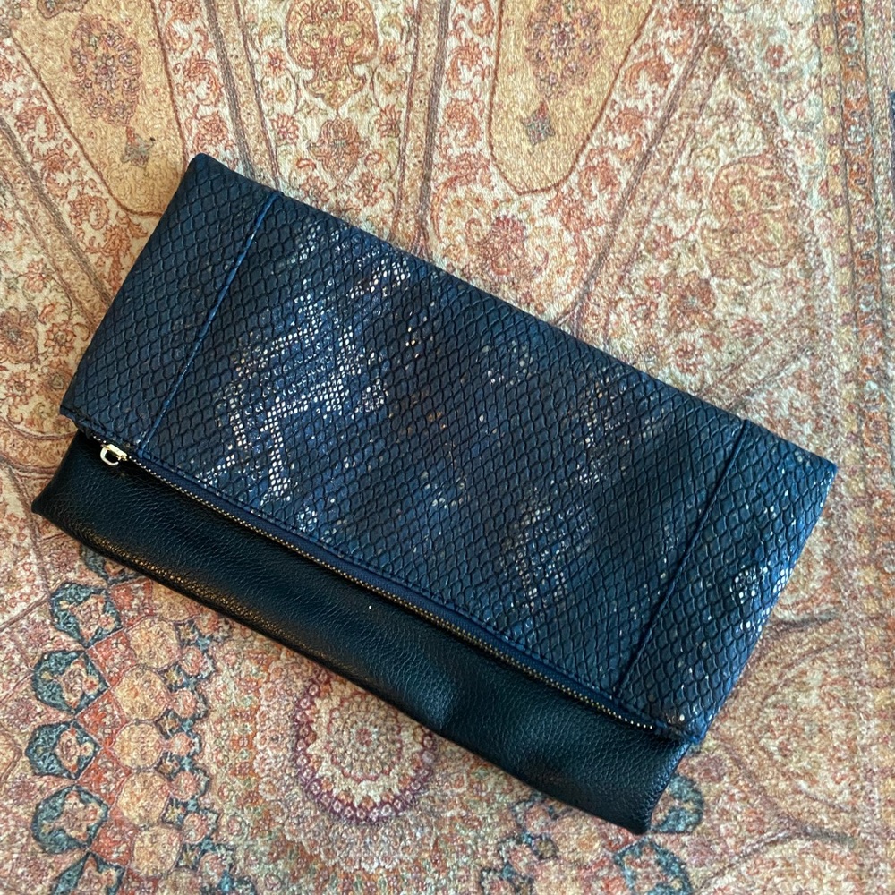 Fold-over Faux Snakeskin Clutch